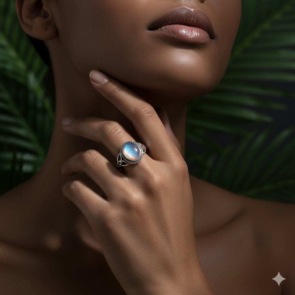 Kalyana Aura Sterling Silver Moonstone Ring Women