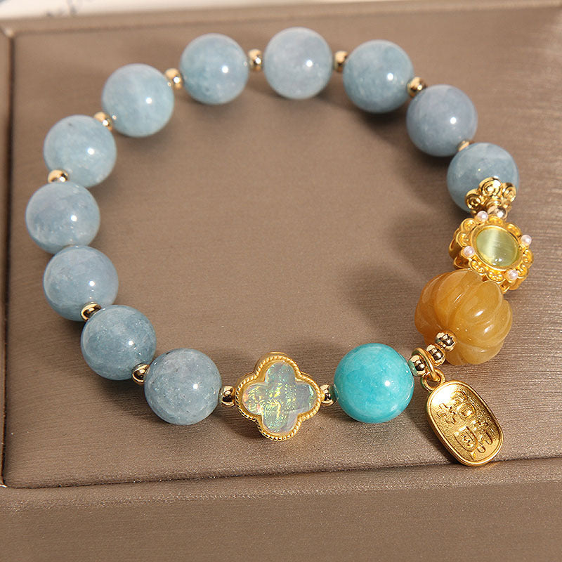 Kalyana Aura Pumpkin Bead Four-Leaf Clover Crystal Bracelet