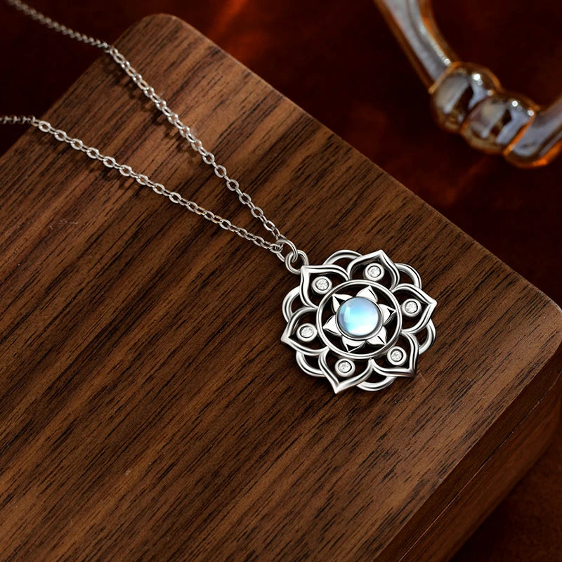 Kalyana Aura Moonstone Lotus Pendant Clavicle Necklace Women