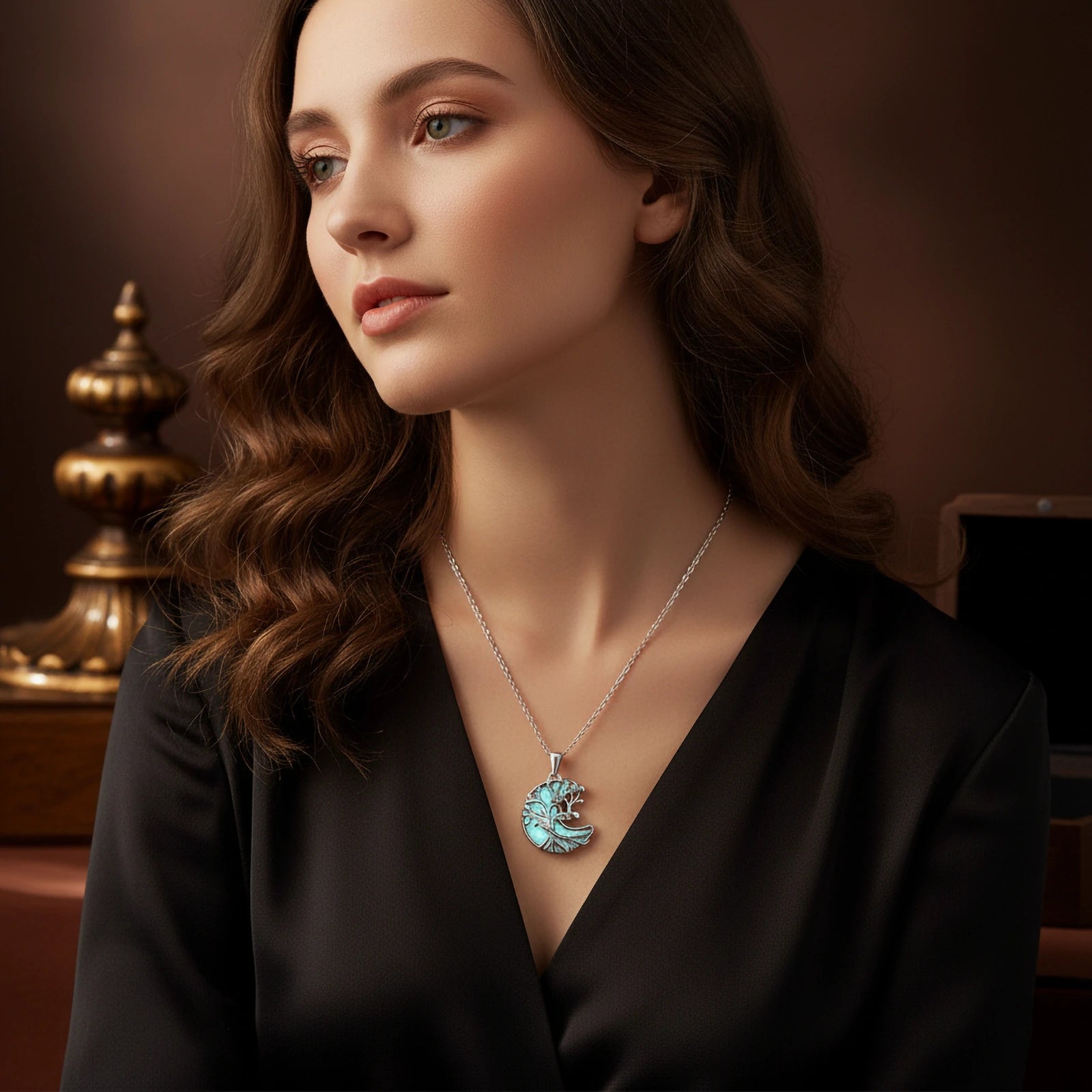 Kalyana Aura Moonstone Tree of Life Pendant Healing Necklace Women