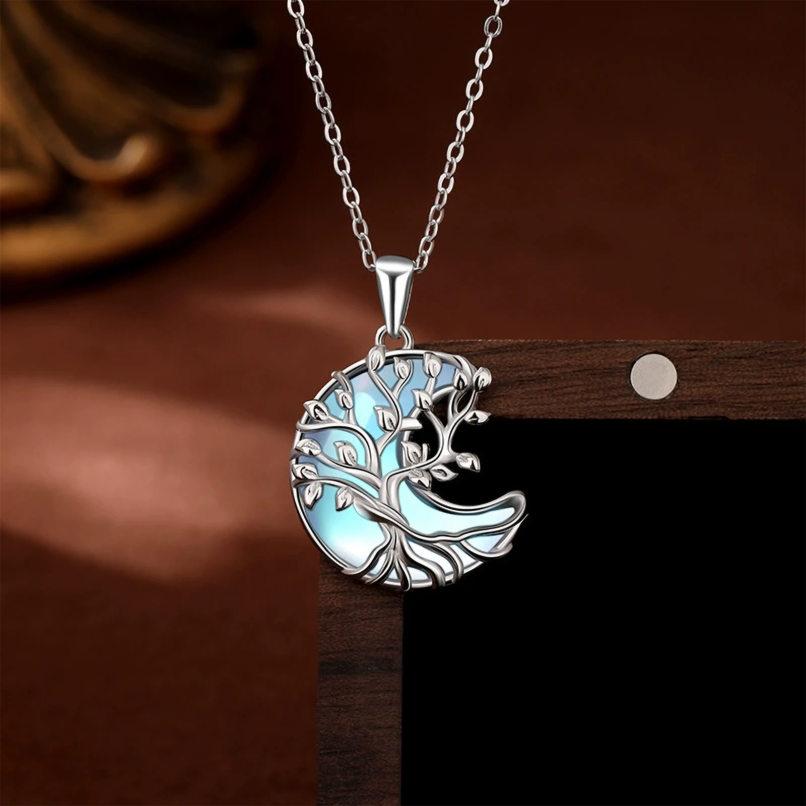 Kalyana Aura Moonstone Tree of Life Pendant Healing Necklace Women