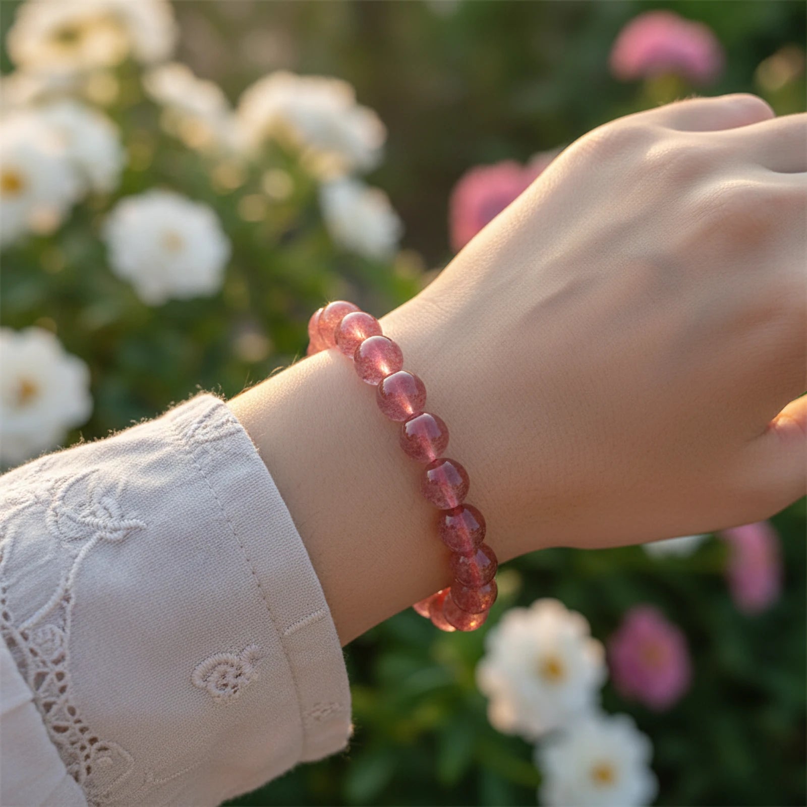 Kalyana Aura Natural Strawberry Quartz Bracelet Women