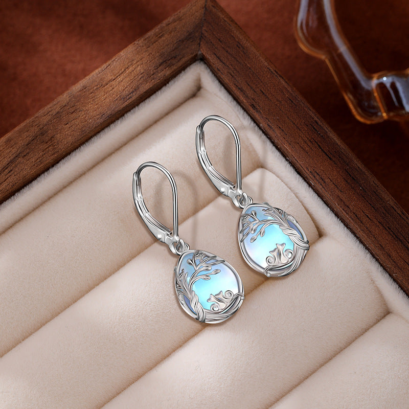 Kalyana Aura Sterling Silver Tree of Life Moonstone Earrings Women