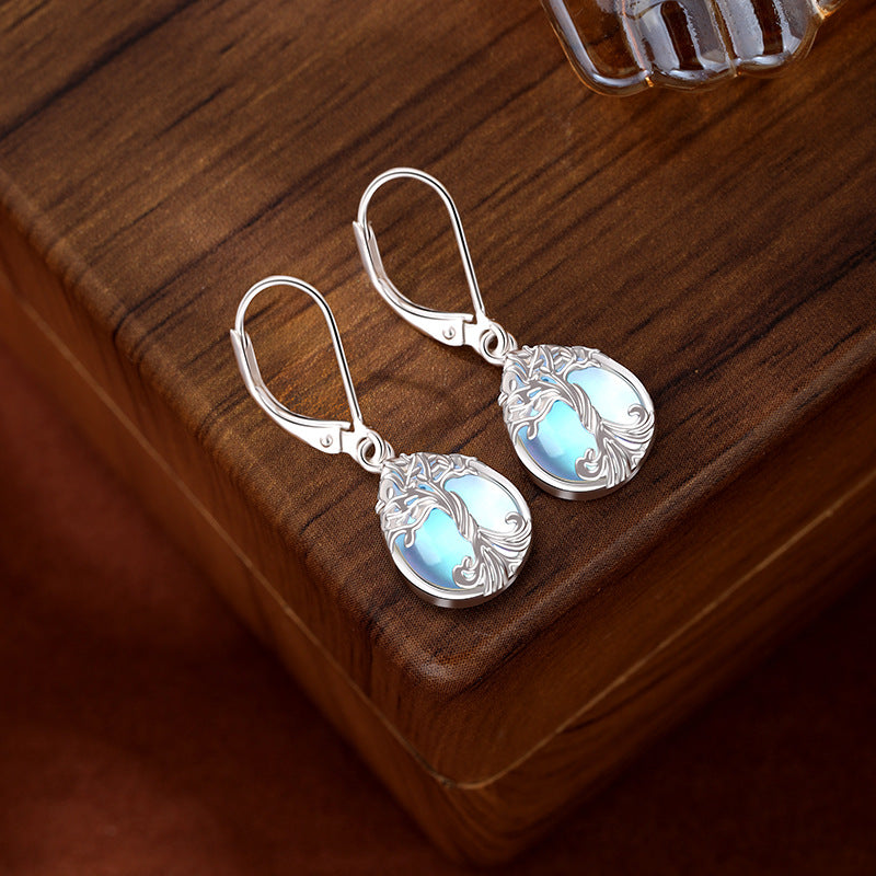 Kalyana Aura Moonstone Sterling Silver Tree of Life Earrings Women