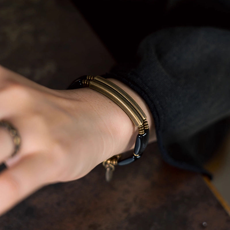 Kalyana Aura Vintage Cat’s Eye Obsidian Brass Bracelet