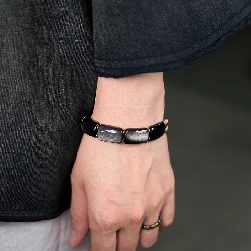 Kalyana Aura Vintage Cat’s Eye Obsidian Brass Bracelet
