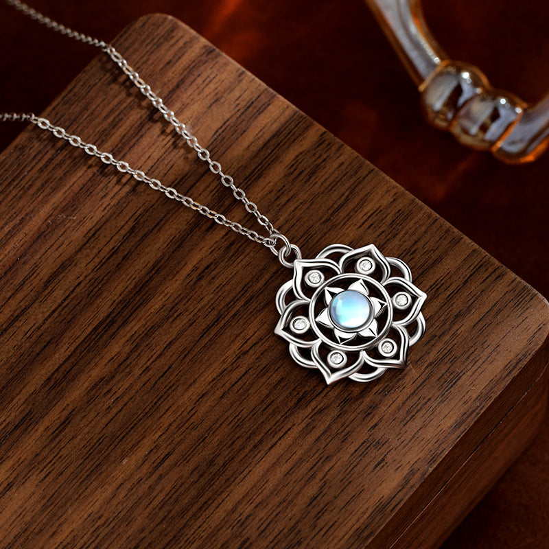Kalyana Aura Moonstone Lotus Pendant Clavicle Necklace Women