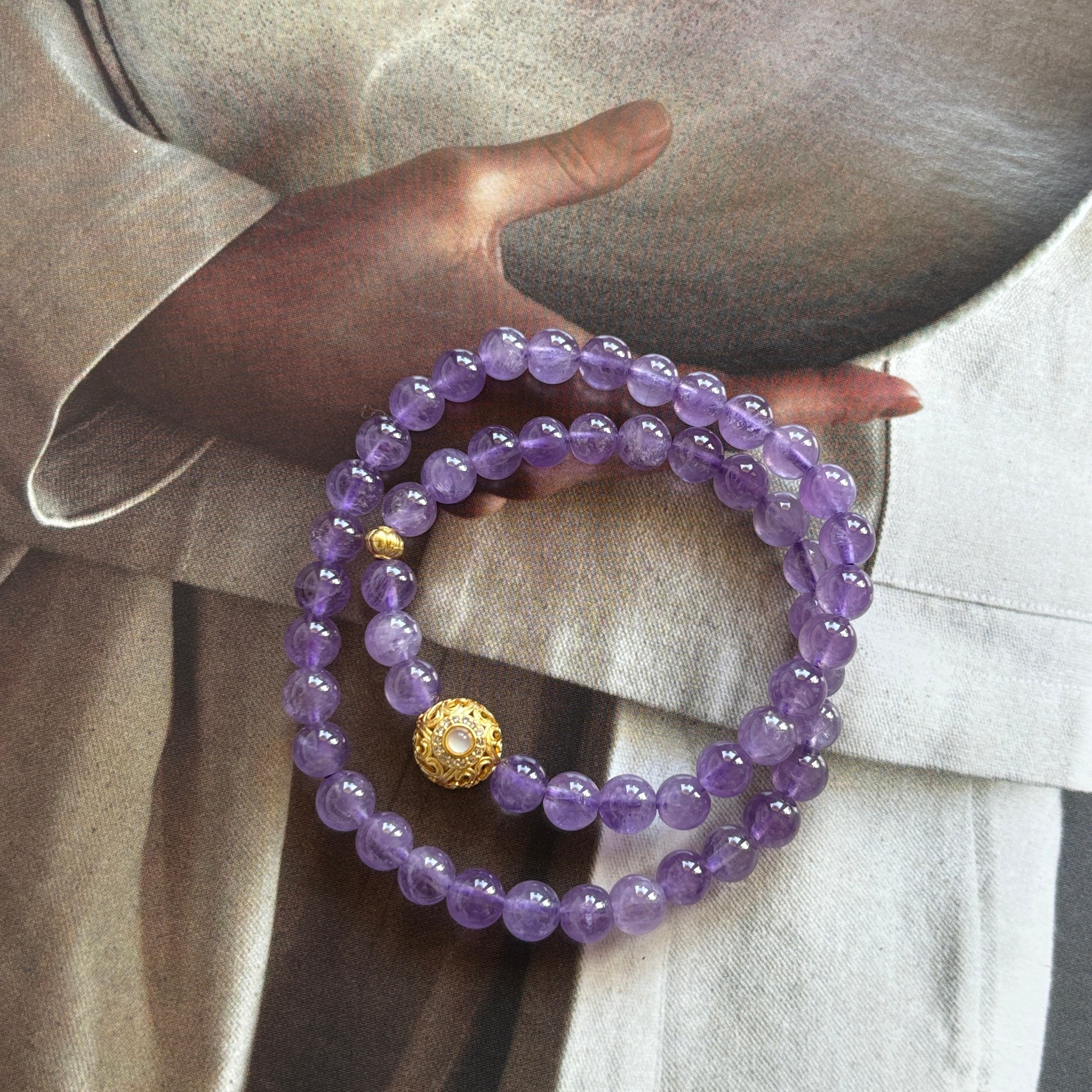 Kalyana Aura Natural Amethyst Lavender Double-Loop Bracelet