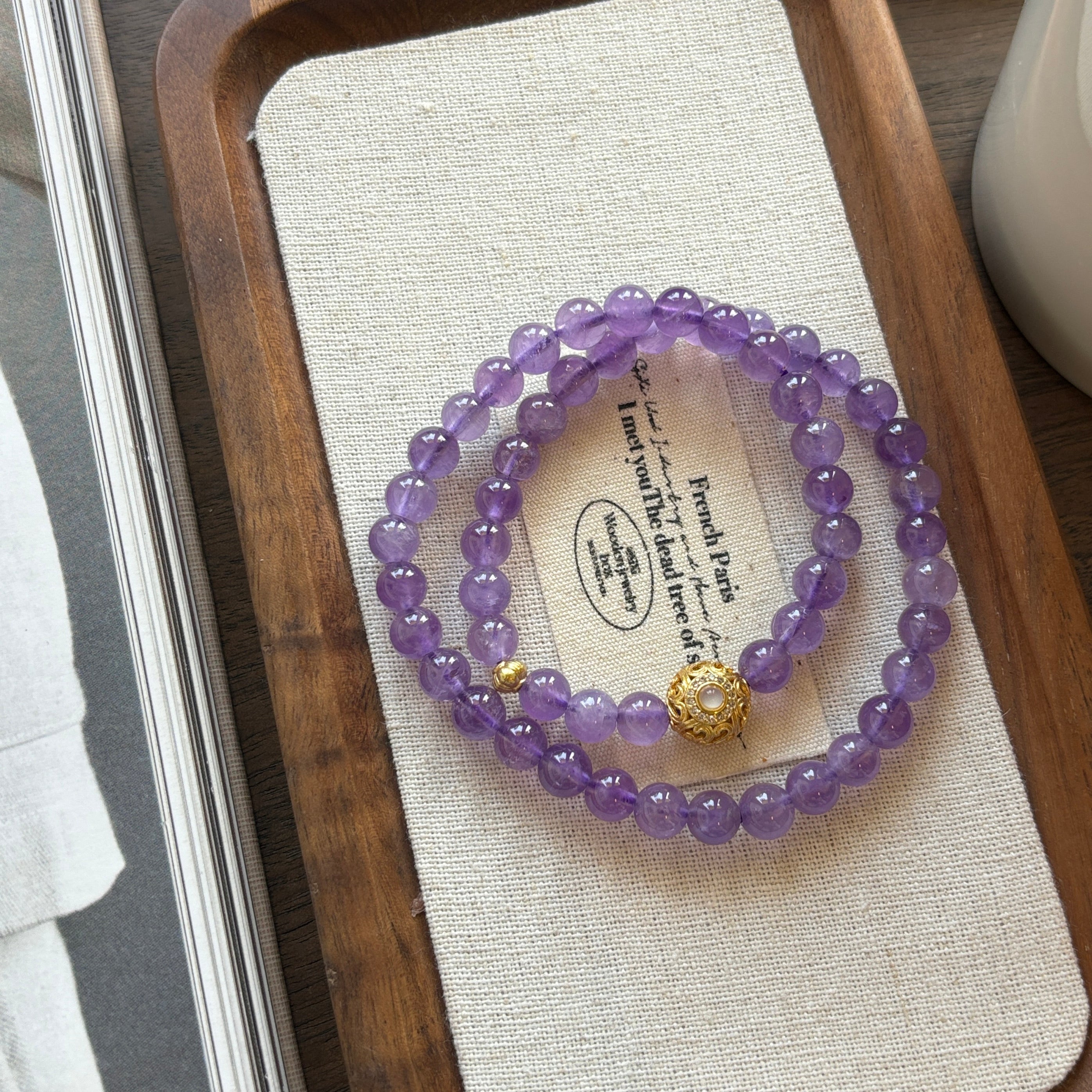 Kalyana Aura Natural Amethyst Lavender Double-Loop Bracelet