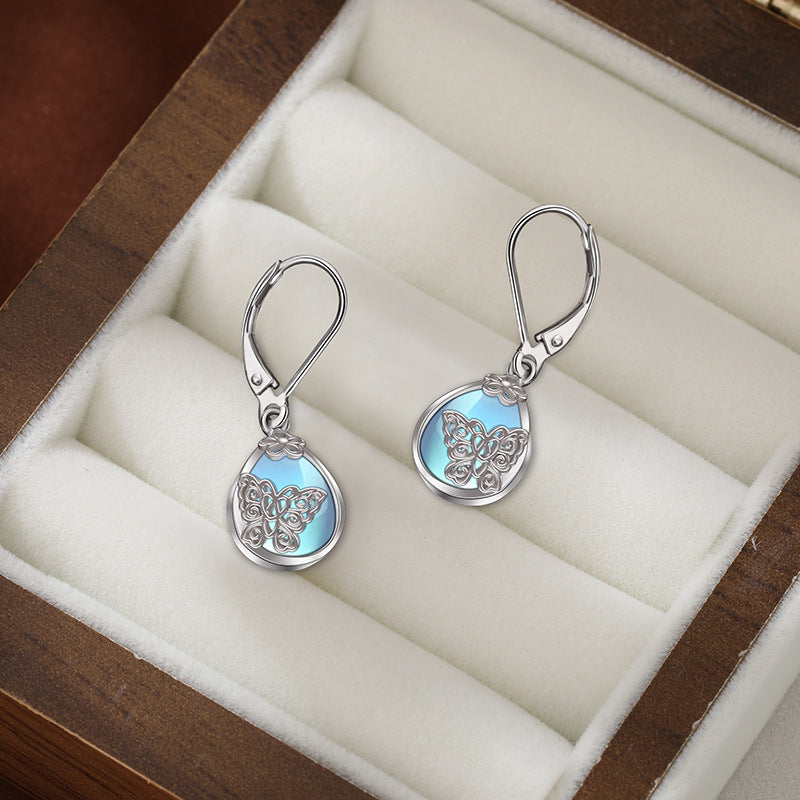 Kalyana Aura Moonstone Flower Butterfly Earrings Women