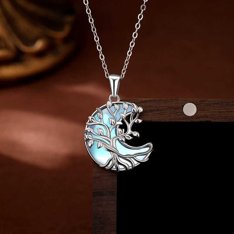 Kalyana Aura Moonstone Tree of Life Pendant Healing Necklace Women