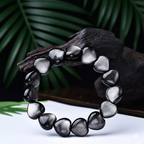 Kalyana Aura Natural Silver Obsidian Heart Shape Bracelet Women