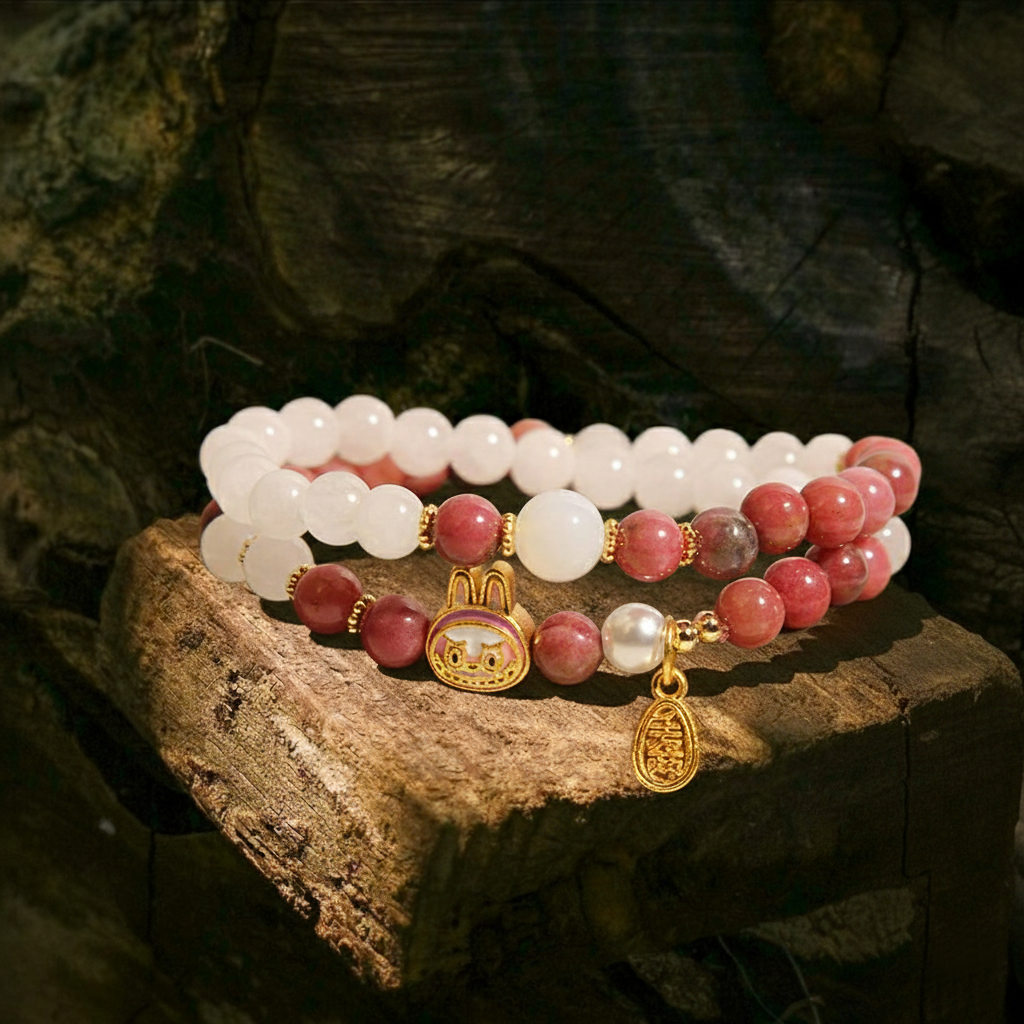 Kalyana Aura White Crystal Stacked Double Circle Creative Pendant Bracelet