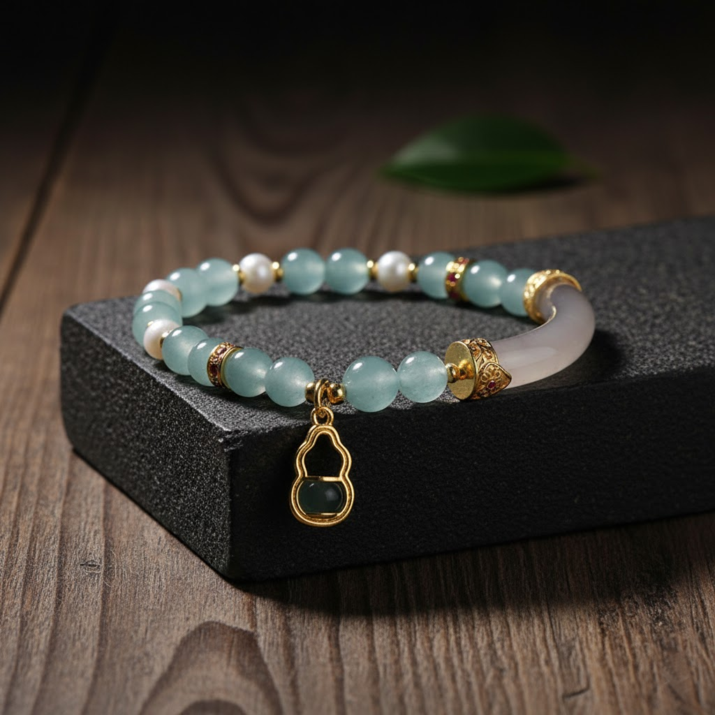 Kalyana Aura Blue Water Jade Gourd Pendant Bracelet