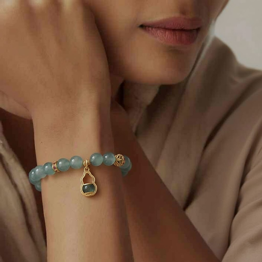 Kalyana Aura Blue Water Jade Gourd Pendant Bracelet