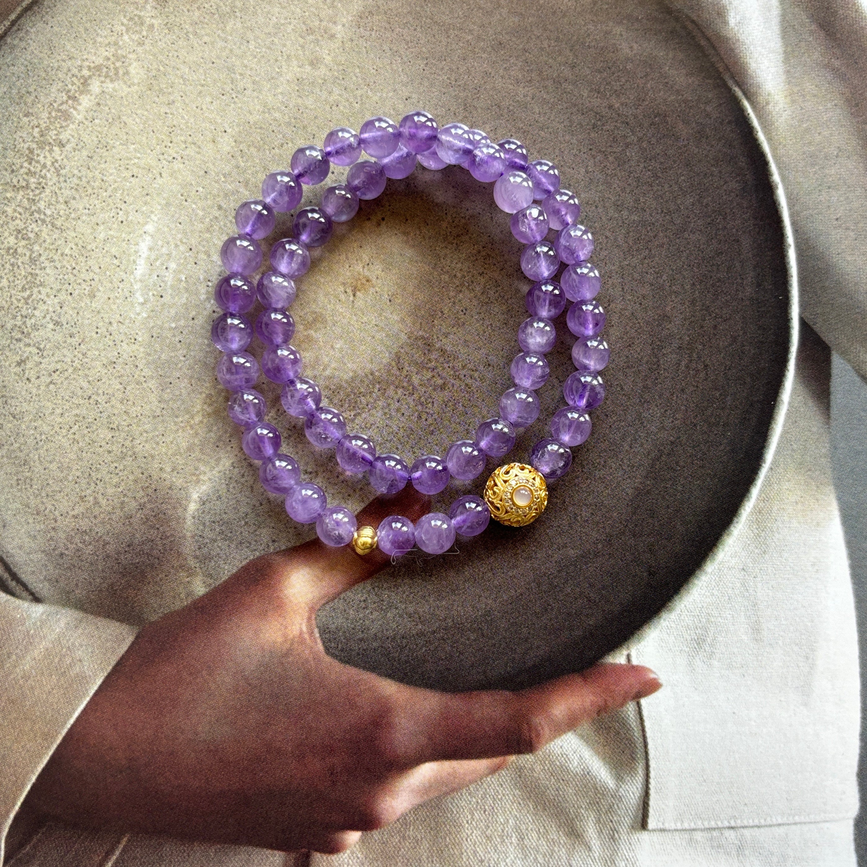 Kalyana Aura Natural Amethyst Lavender Double-Loop Bracelet