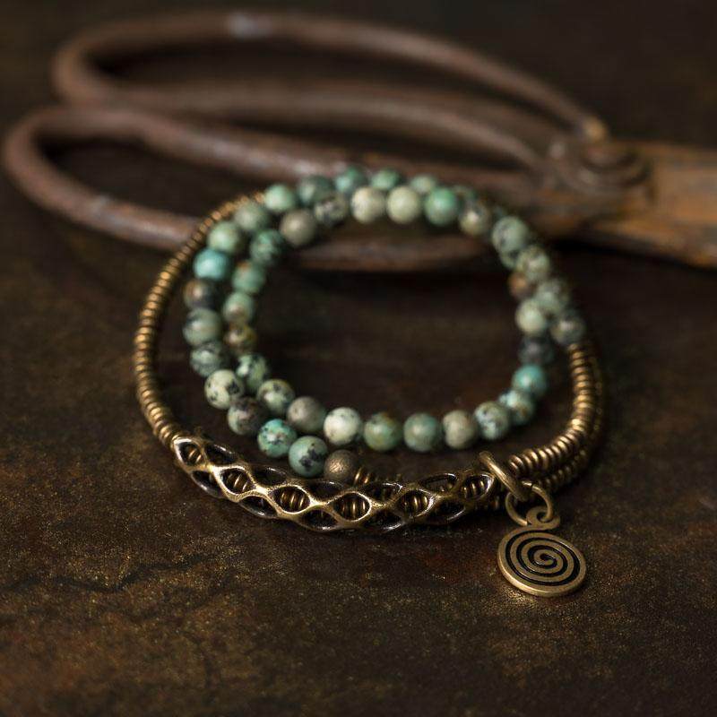 Kalyana Aura Vintage Turquoise Brass Bracelet