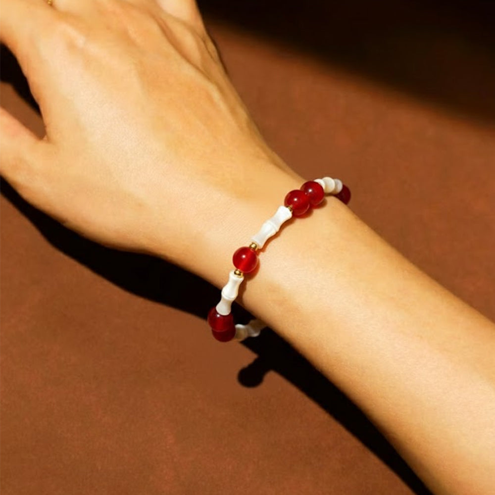 Kalyana Aura Natural Red Agate Bamboo-Shaped Shell Bracelet