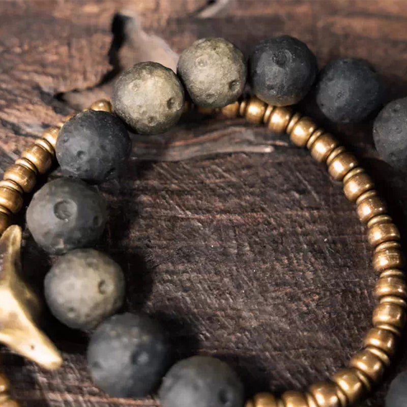 Kalyana Aura Golden Obsidian Bull Head Pendant Bracelet