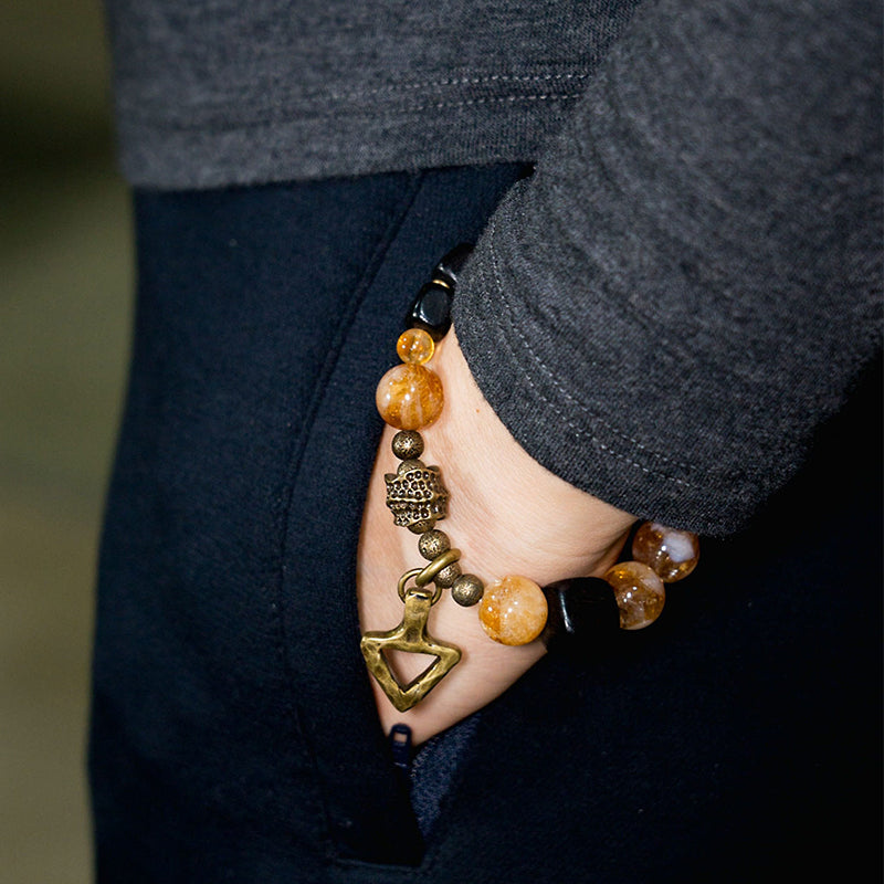 Kalyana Aura Yellow Topaz Ebony Beads Bracelet