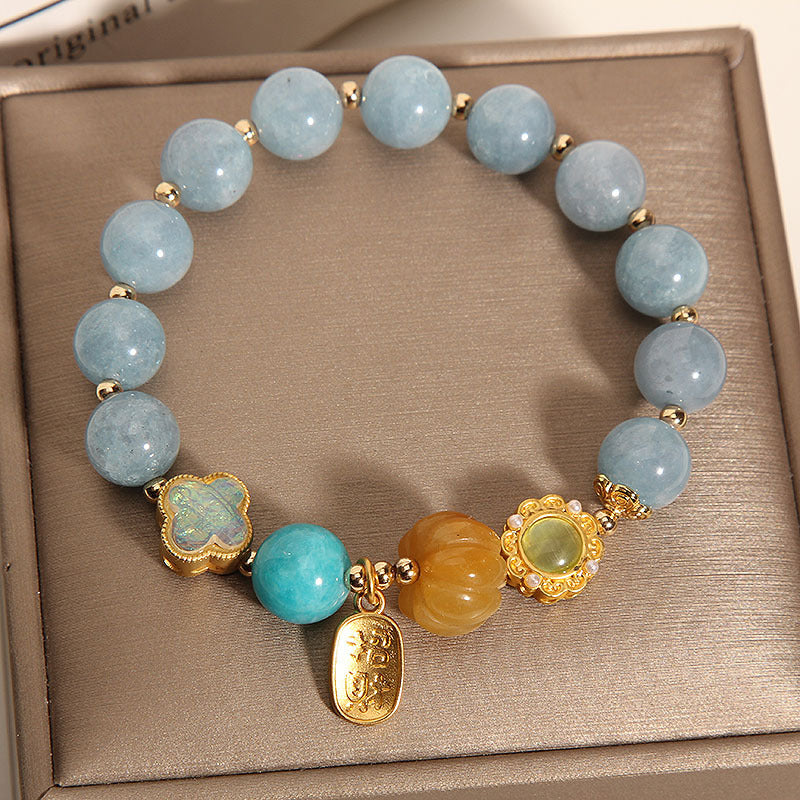 Kalyana Aura Pumpkin Bead Four-Leaf Clover Crystal Bracelet