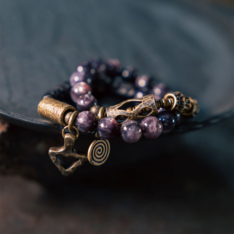 Kalyana Aura 10mm Lepidolite Vintage Crystal Bracelet