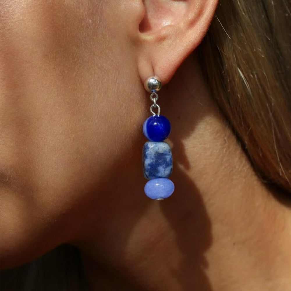 Kalyana Aura Natural Blue Crystal Vintage Earrings