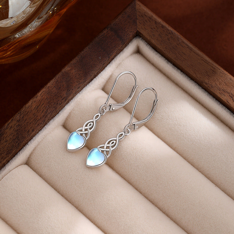 Kalyana Aura Heart-Shaped Moonstone Silver Clip Earrings Women