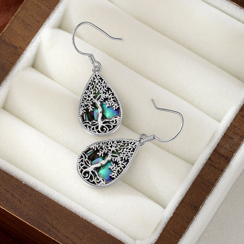 Kalyana Aura Sterling Silver Abalone Shell Teardrop-Shaped Tree of Life Earrings Women