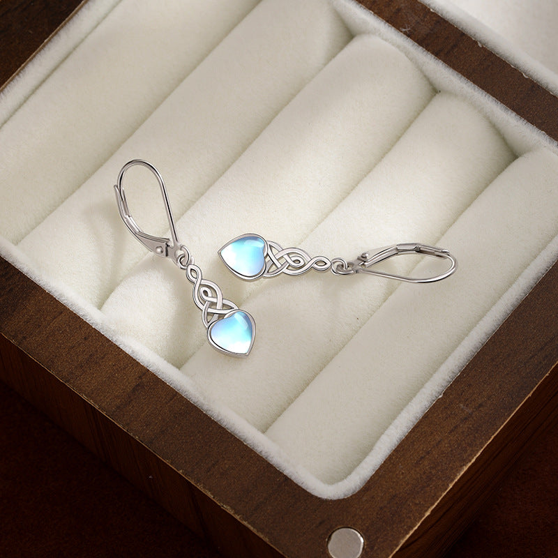 Kalyana Aura Heart-Shaped Moonstone Silver Clip Earrings Women