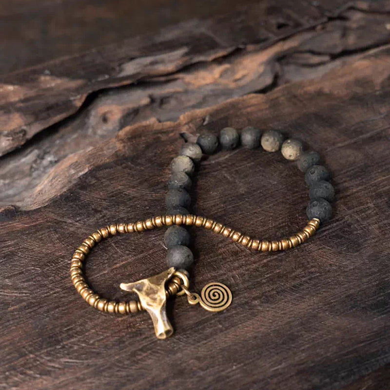 Kalyana Aura Golden Obsidian Bull Head Pendant Bracelet