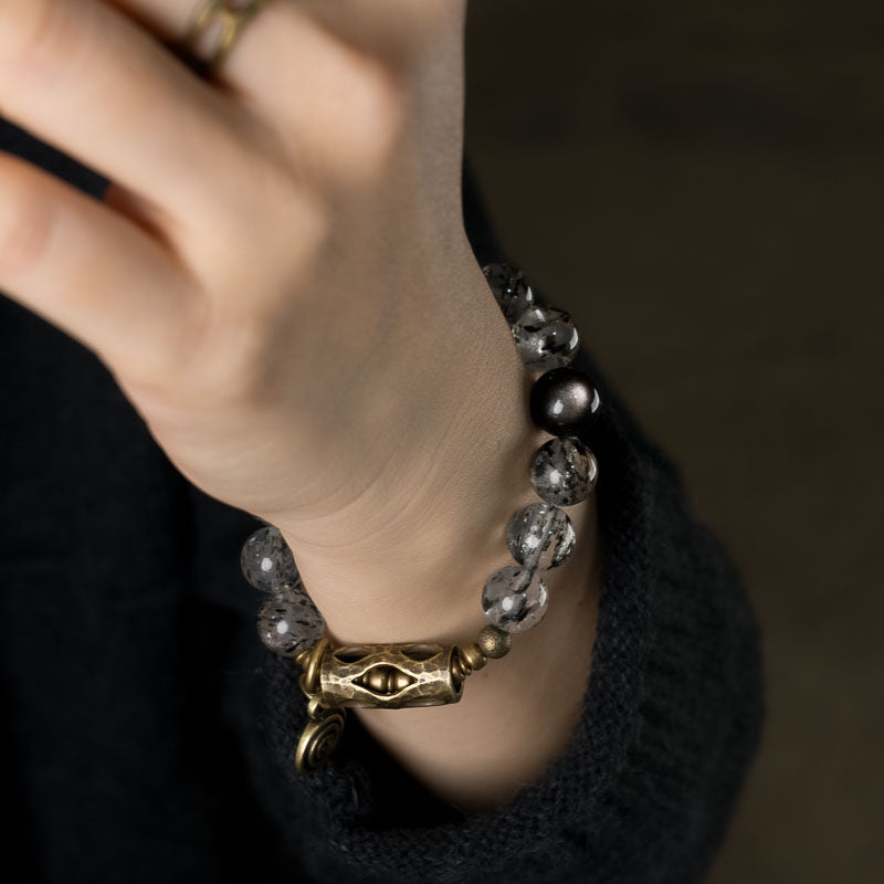 Kalyana Aura Natural Crystal Biotite Obsidian Bracelet