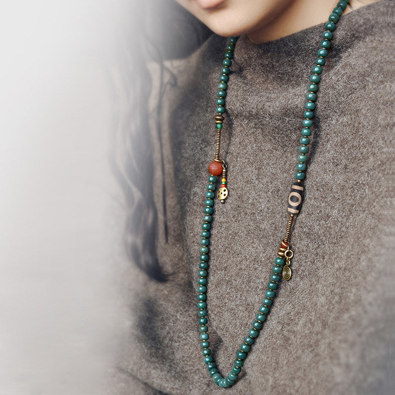 Kalyana Aura Bodhi Root Dzi Bead Bracelet Necklace