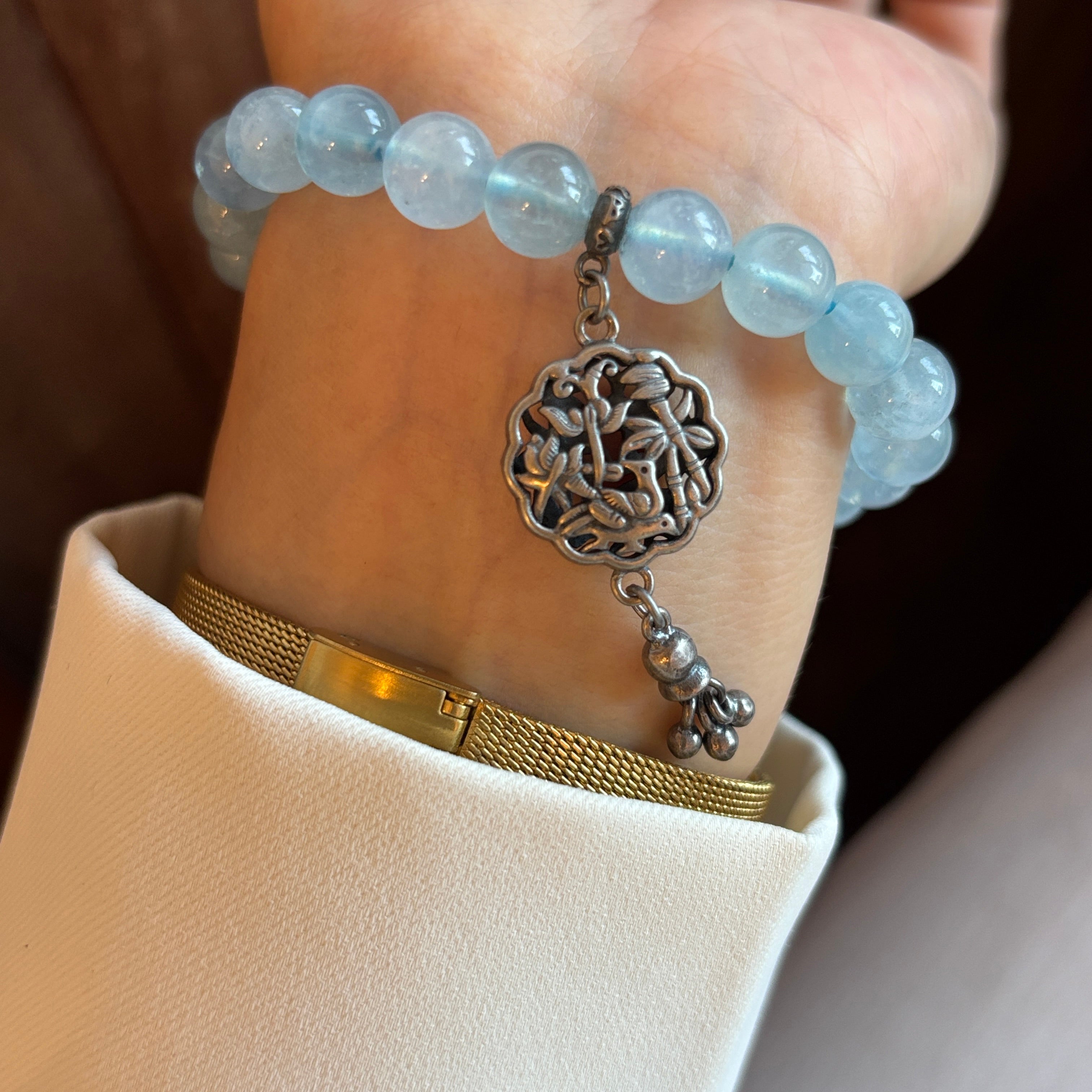 Kalyana Aura Natural Blue Crystal Handmade Beaded Bracelet