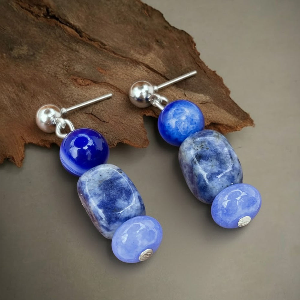 Kalyana Aura Natural Blue Crystal Vintage Earrings