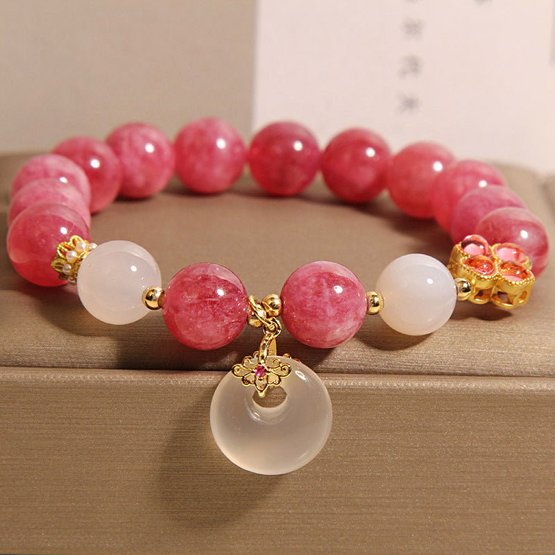 Kalyana Aura Pink Tourmaline Peace Buckle Pendant Crystal Bracelet Women