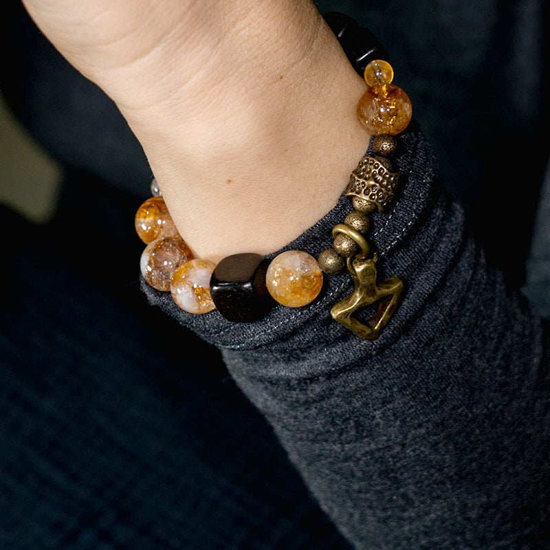 Kalyana Aura Yellow Topaz Ebony Beads Bracelet