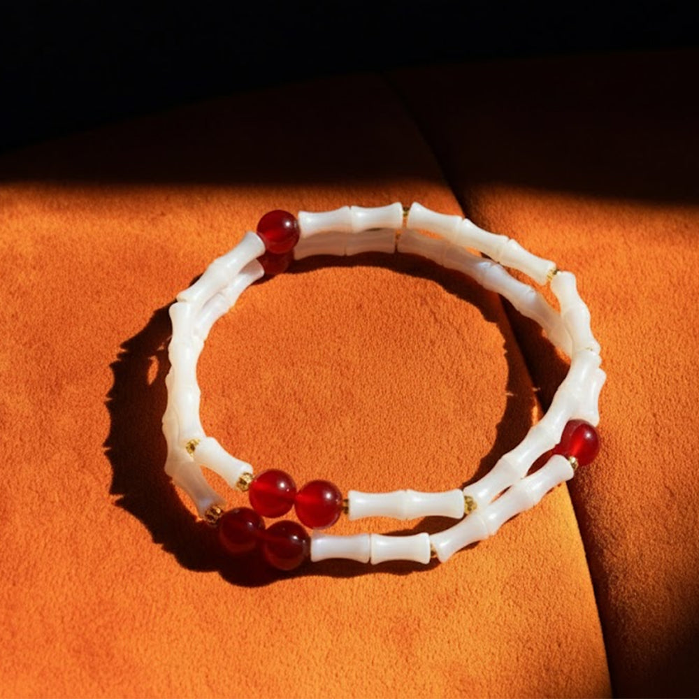 Kalyana Aura Natural Red Agate Bamboo-Shaped Shell Bracelet