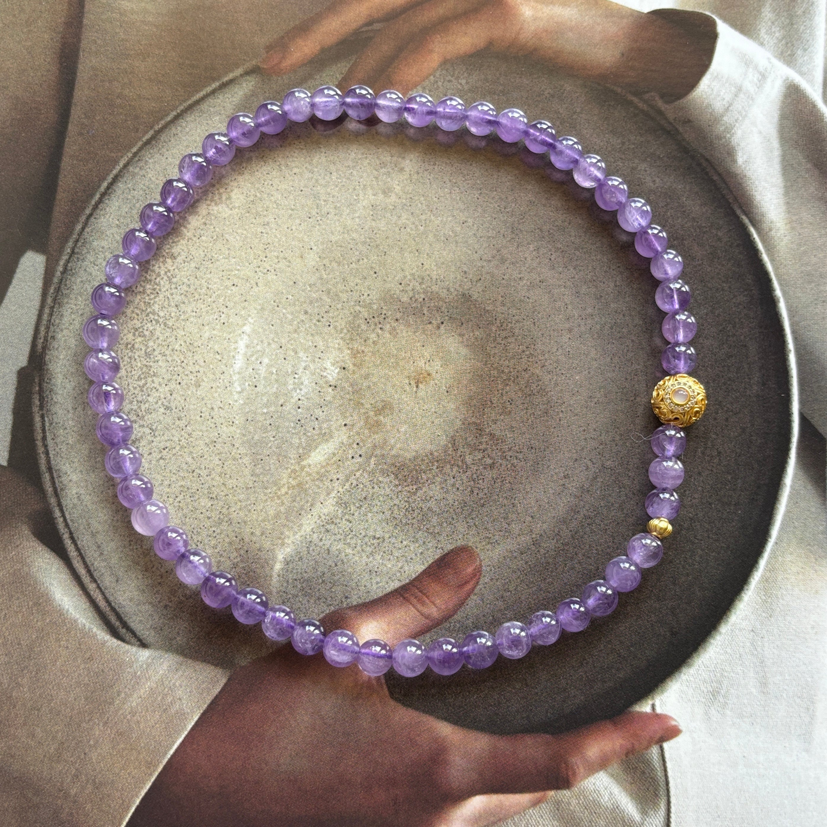 Kalyana Aura Natural Amethyst Lavender Double-Loop Bracelet