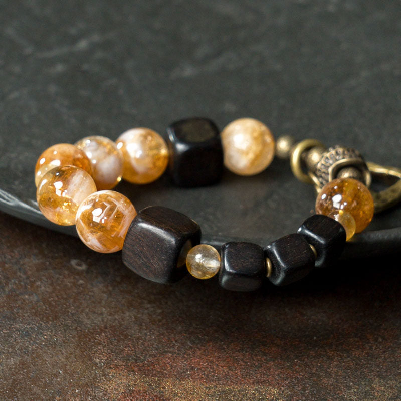 Kalyana Aura Yellow Topaz Ebony Beads Bracelet