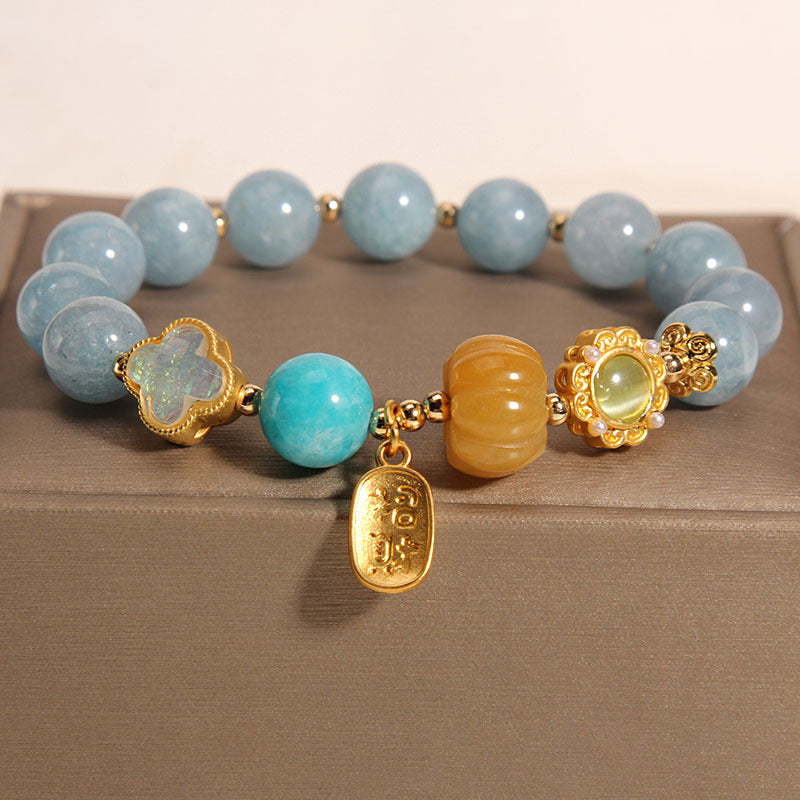 Kalyana Aura Pumpkin Bead Four-Leaf Clover Crystal Bracelet
