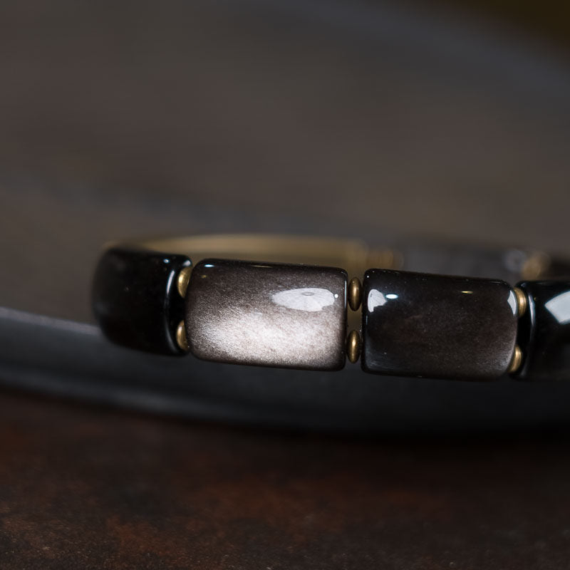 Kalyana Aura Vintage Cat’s Eye Obsidian Brass Bracelet