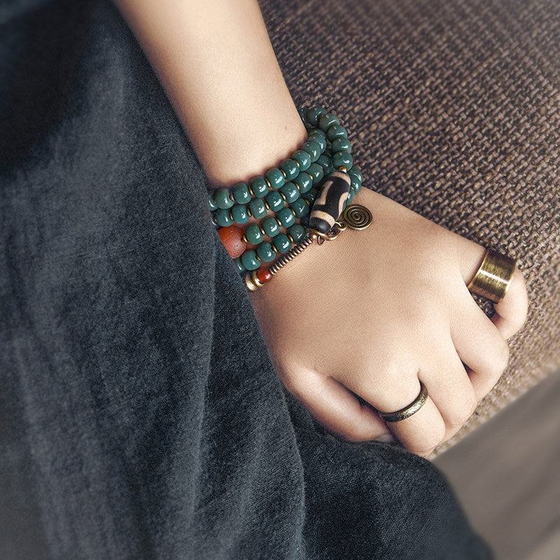 Kalyana Aura Bodhi Root Dzi Bead Bracelet Necklace