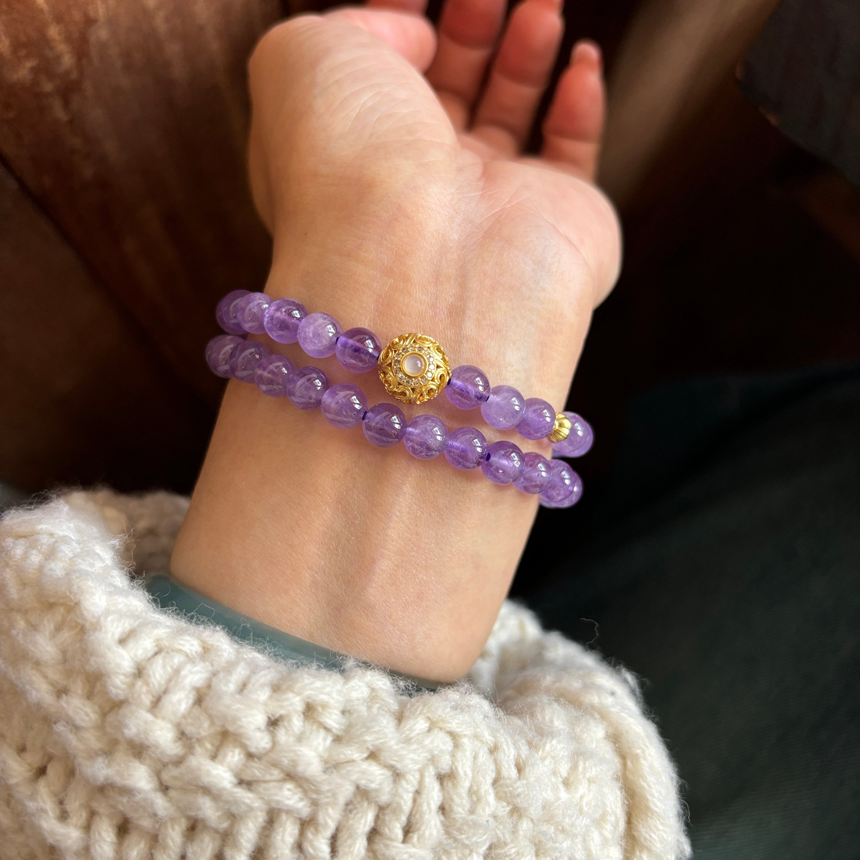 Kalyana Aura Natural Amethyst Lavender Double-Loop Bracelet