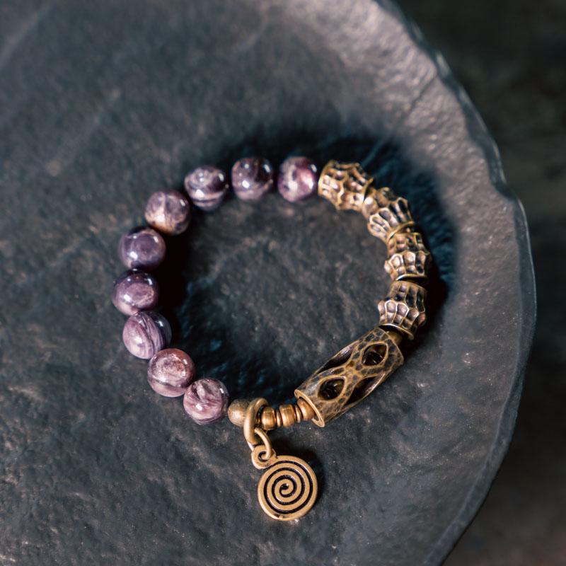 Kalyana Aura 10mm Lepidolite Vintage Crystal Bracelet
