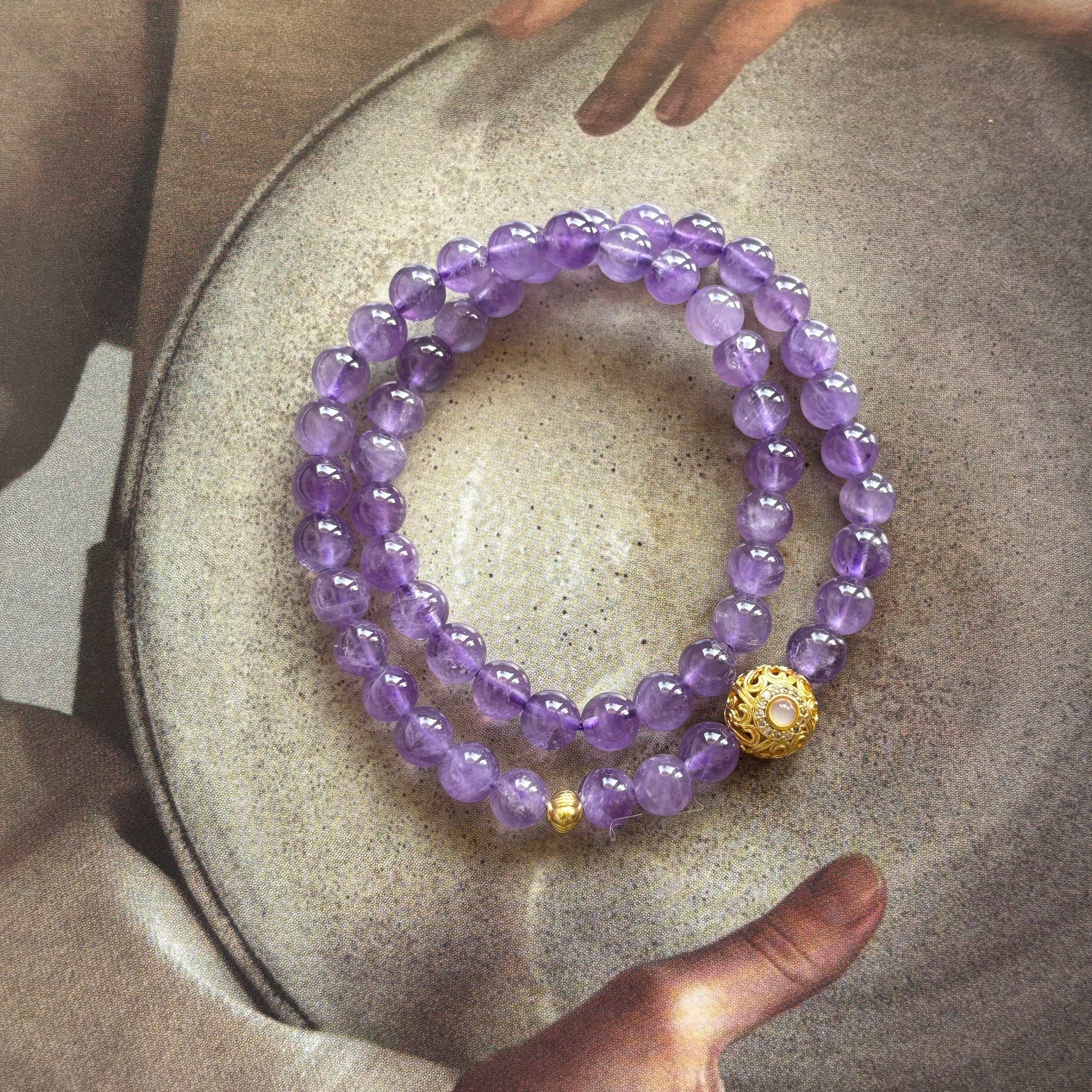 Kalyana Aura Natural Amethyst Lavender Double-Loop Bracelet