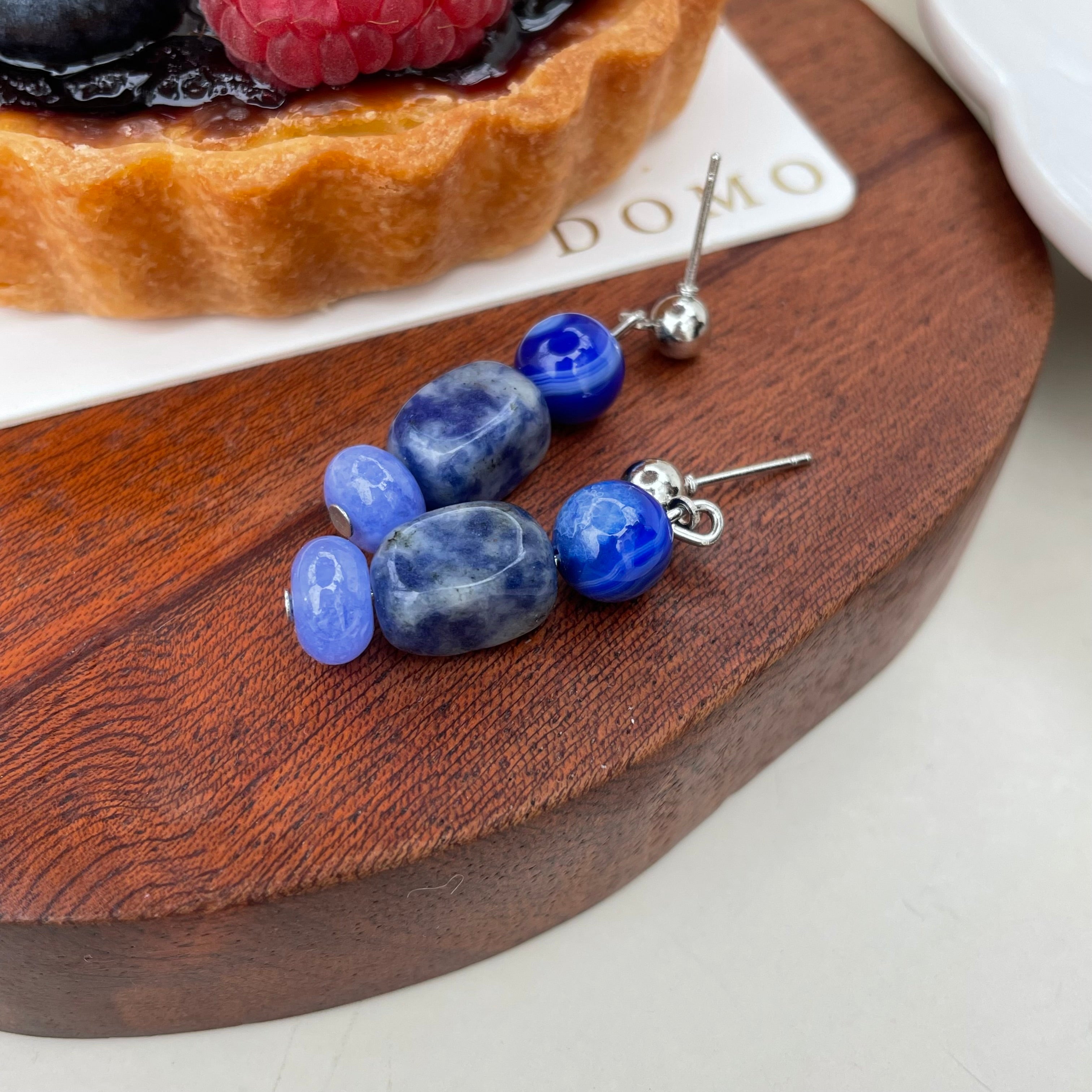 Kalyana Aura Natural Blue Crystal Vintage Earrings