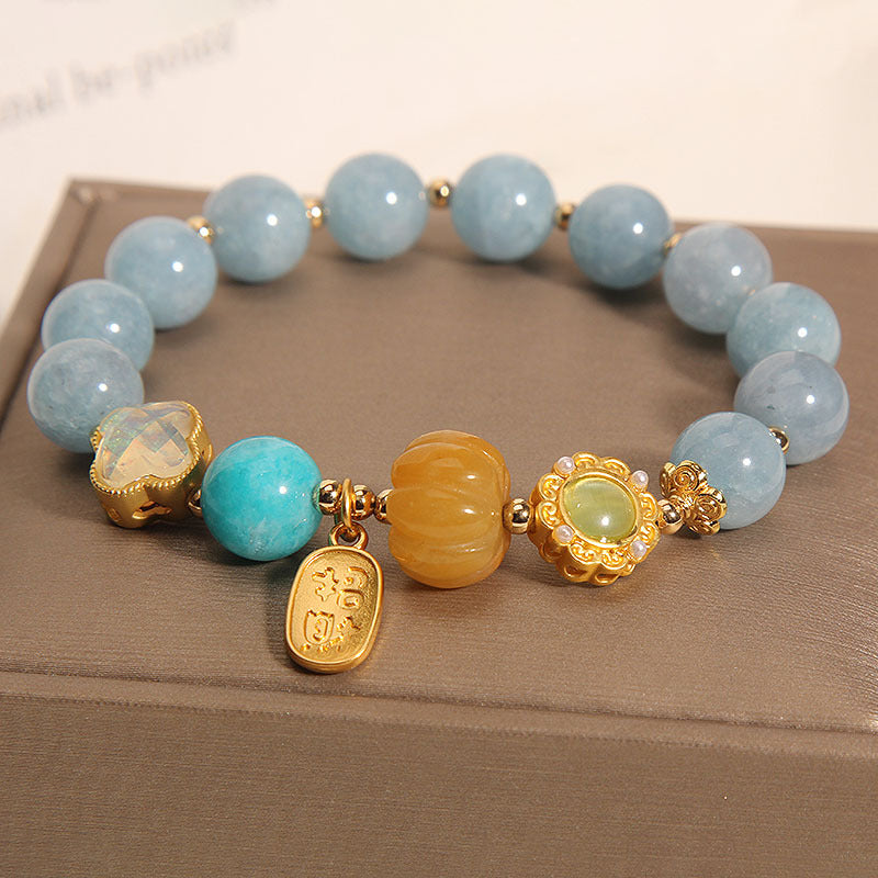 Kalyana Aura Pumpkin Bead Four-Leaf Clover Crystal Bracelet