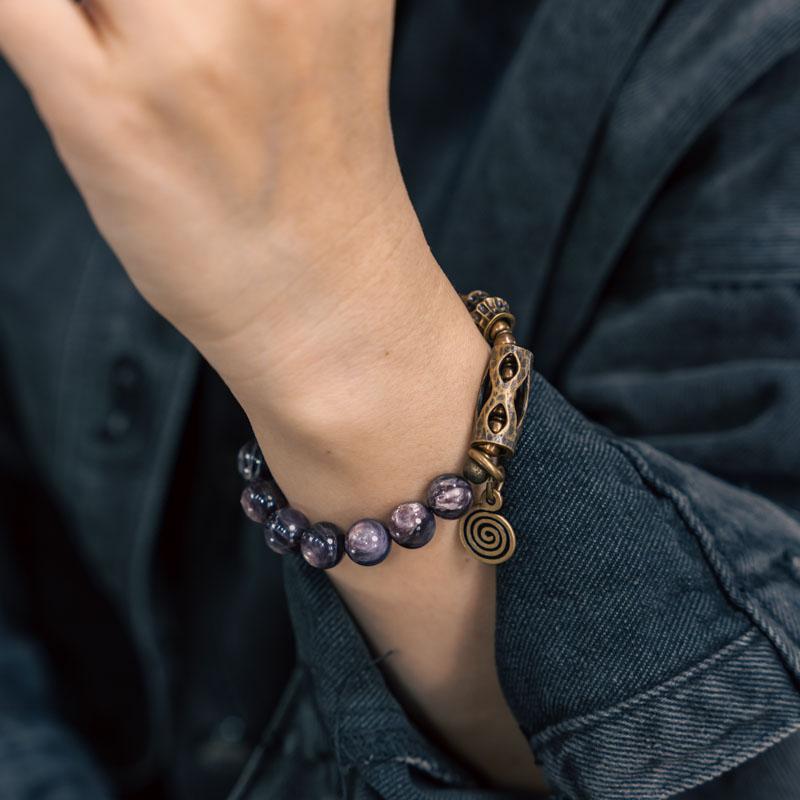 Kalyana Aura 10mm Lepidolite Vintage Crystal Bracelet