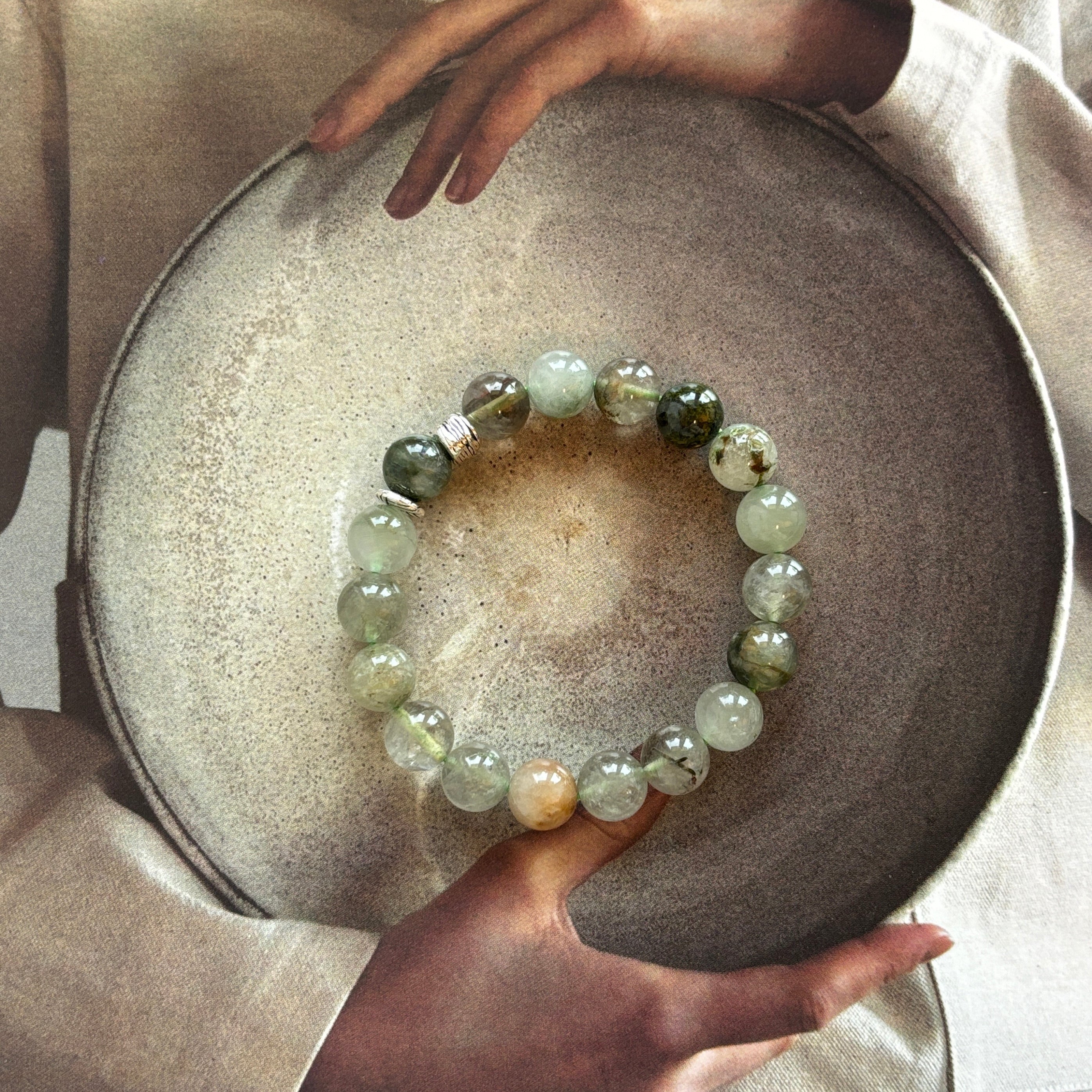 Kalyana Aura Natural Green Rabbit Hair Crystal Bracelet